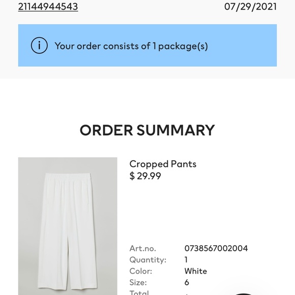 Sz 6 H&M Cropped White Pants - Picture 3 of 3